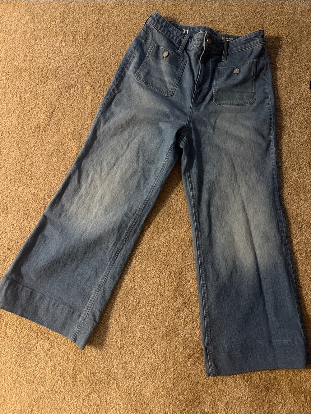 J. Crew Indigo Wide-Leg Jeans with Front Patch Pockets 31S/R, see pic
